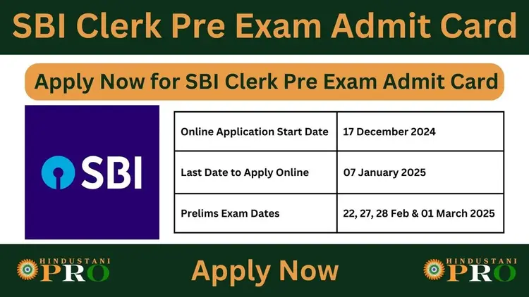 SBI Clerk Pre Exam Admit Card